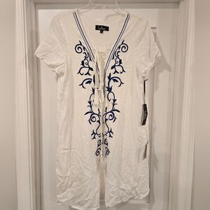 Lulu's White Dress with Black/Cobalt Embroidery